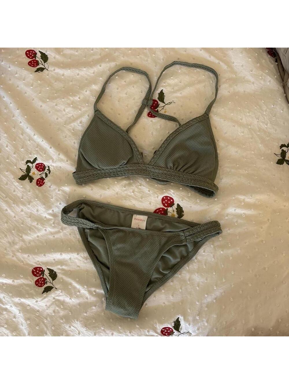 Xhilaration Textured Olive Green Bikini Set Size Small
